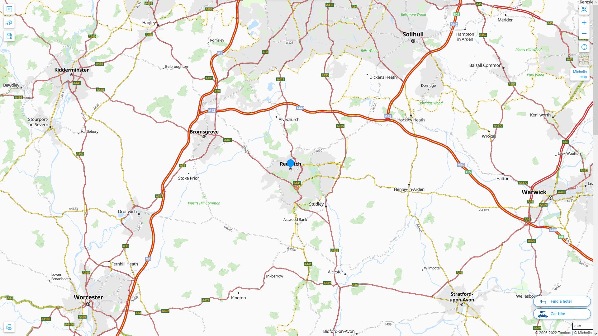 Redditch Highway and Road Map